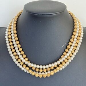 Vintage necklace gold and faux pearl multi layer piece